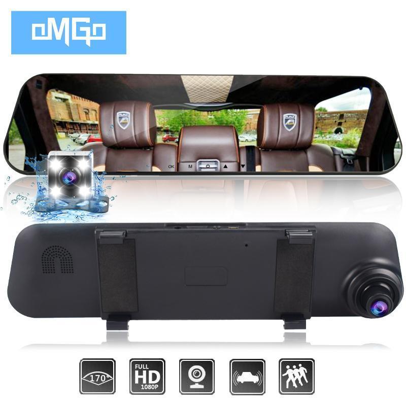 Dual lens car camera rear view mirror