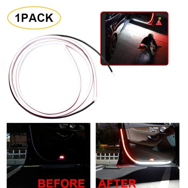 Car Interior Door Welcome Light LED Safety Warning Strobe Signal Lamp Strip 120cm Waterproof 12V Auto Decorative Ambient Lights